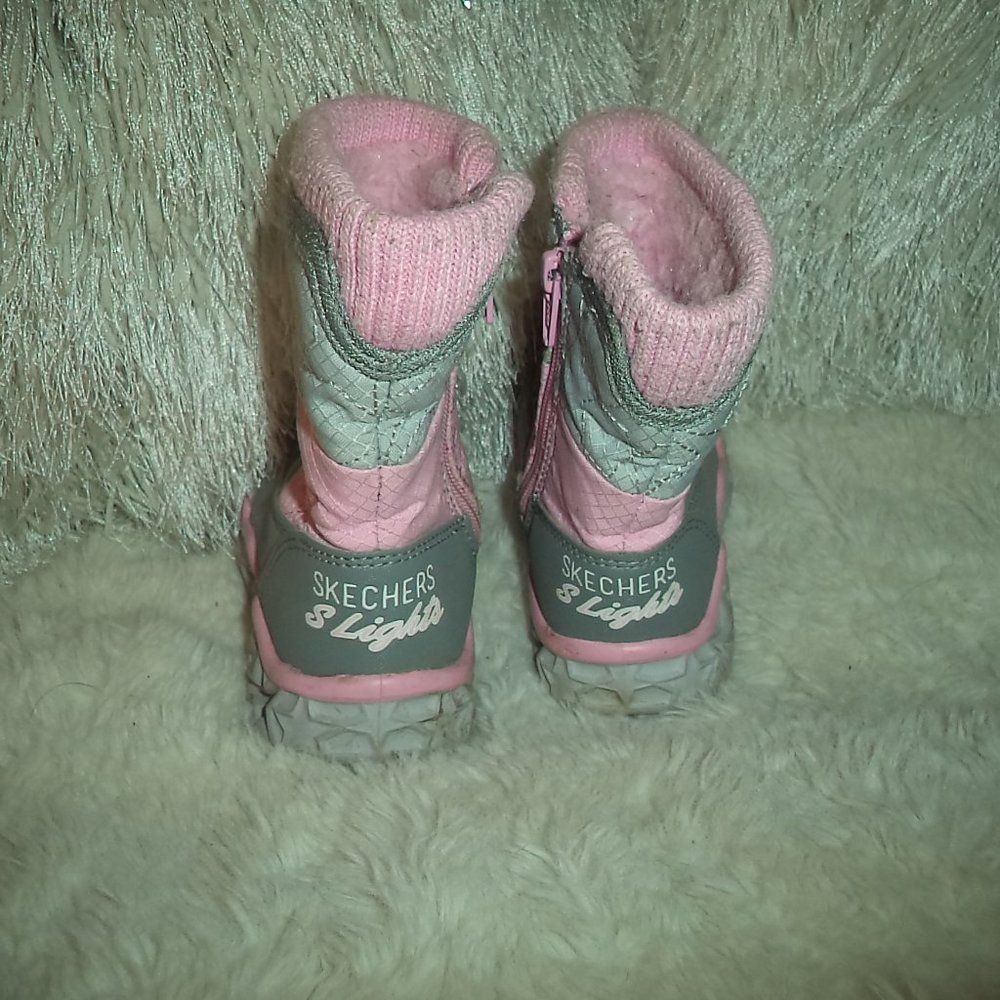 SKECHERS GALAXY LIGHTS STAR BRIGHTS WINTER SNOW BOOTS LINED TODDLER GIRLS SIZE 5 - Picture 7 of 8